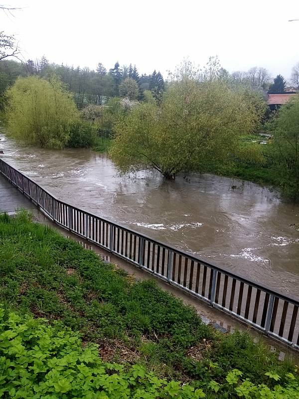 Řeka Blanice v Libži v polovině května 2021.