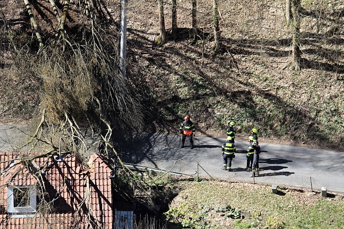 Následky silného nárazového větru v Českém Šternberku. Na místě byli hasiči.