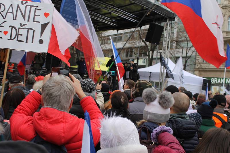 Demonstrace na Václavském náměstí v Praze 9. ledna 2022.