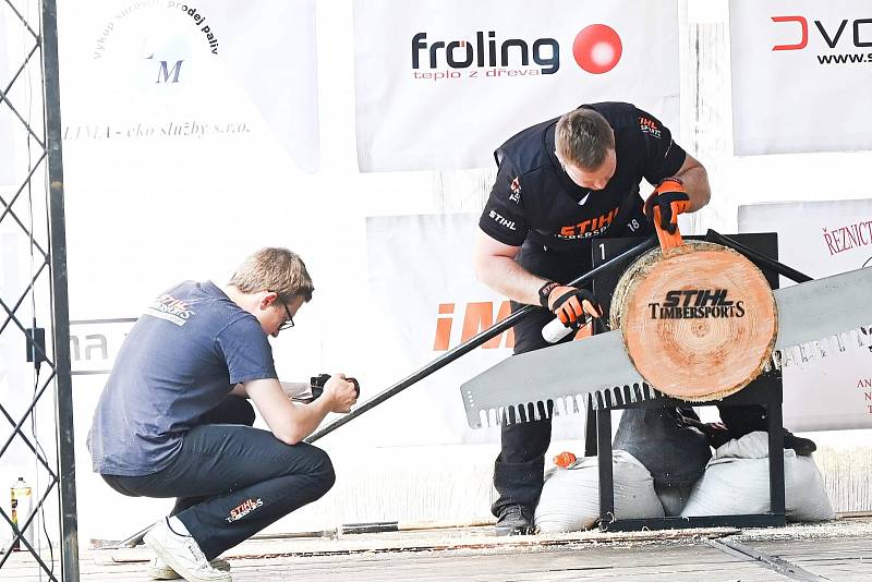 Z dřevorubecké soutěže Stihl Timbersports v zámeckém parku ve Vlašimi.