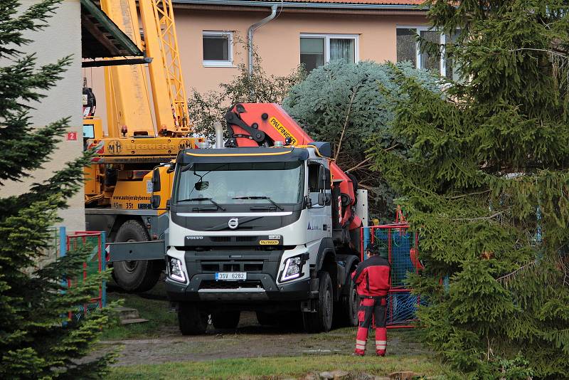 Dostat vzrostlý strom na korbu nákladního auta, nebylo tentokrát kvůli členitosti zahrady a nedostatku místa pro těžkou techniku, vůbec jednoduché.