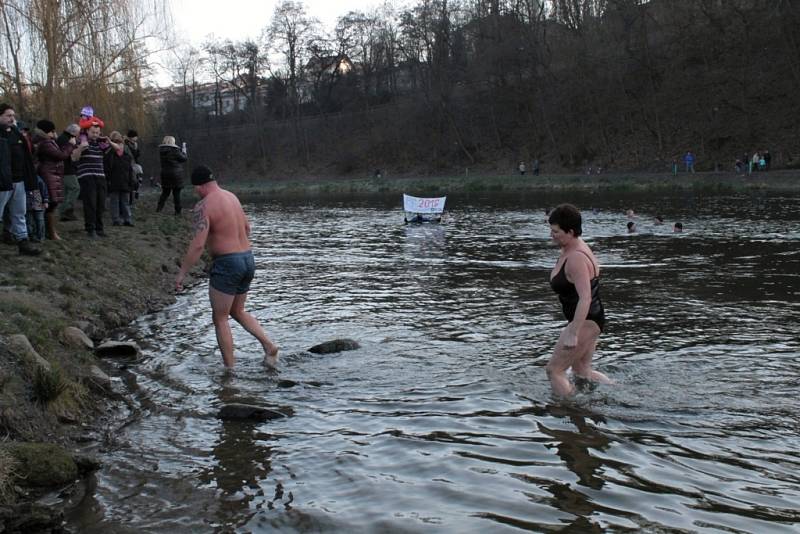 Otužilci se se starým rokem 2015 loučili v řece Sázavě.