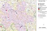 Mapy okruhů dohlednosti na čtyři větrné elektrárny v katastru Kosovy Hory a Jesenice u Sedlčan.