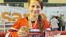 Nejcennější. Zlatá medaile z MS organizace FIRS v Argentině, víc se zatím talentované Kristýně Kaltounkové v inline hokeji získat nepovedlo. 