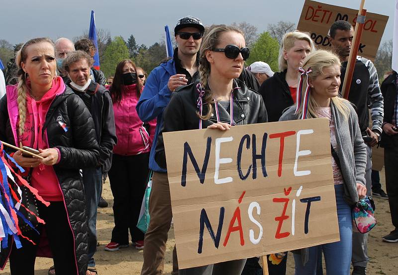 Protestní demonstrace Stop pokusům na dětech v Praze na Letné 1. května.