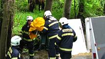 Přívěsný vozík s kobylou se v úterý po 16. hodině před Bučovicemi utrhl i se závěsem od auta, sjel do potoku Mastník, kde narazil do stromu a převrátil se.