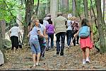 Turisté stoupají od parkoviště pod Blaníkem k jeho vrcholu.