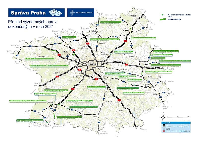 Přehled významných oprav silnic dokončených v roce 2021.