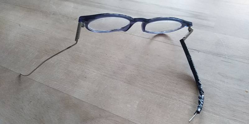 Půlročním štěnětem německého boxera rozžužlané brýle.
