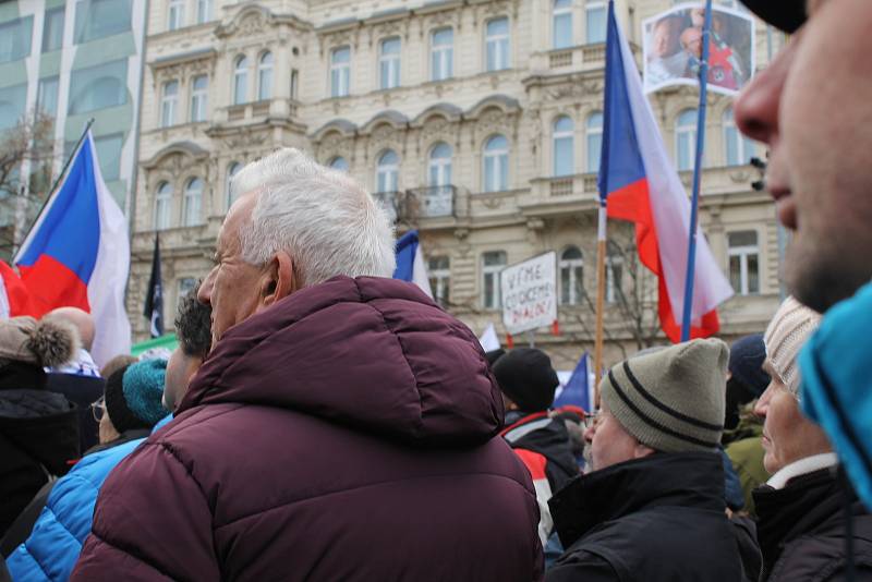 Demonstrace na Václavském náměstí v Praze 9. ledna 2022.