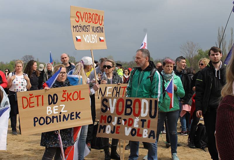 Protestní demonstrace Stop pokusům na dětech v Praze na Letné 1. května.