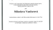 Smuteční parte: Miloslava Vančurová.
