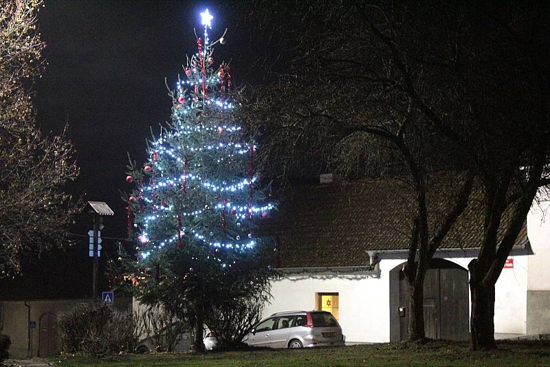 Vánoční strom na náměstí v Postupicích.