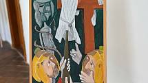 Z výstavy obrazů Ježíšova křížová cesta v Sázavském klášteře.
