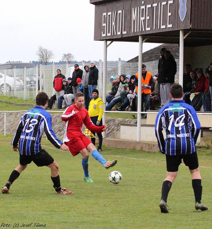 I. B třída: Miřetice - Zruč nad Sázavou 4:1.