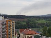 Požár domu v Českém Šternberku při pohledu z Vlašimi.