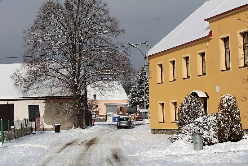 V Bukovanech v pondělí 8. února 2021 po vydatném nočním sněžení.