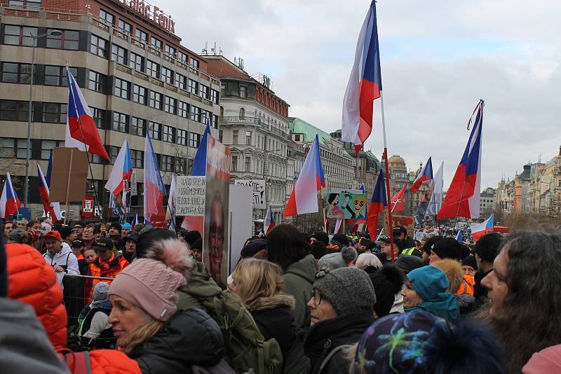 Demonstrace na Václavském náměstí v Praze 9. ledna 2022.