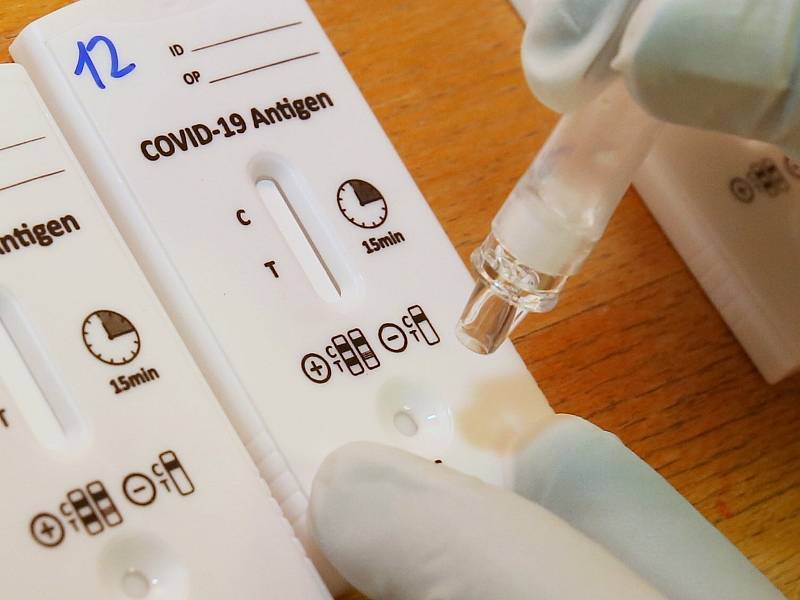 Dobrovolné a bezplatné testování na koronavirus pomocí antigenních testů. Ilustrační foto.