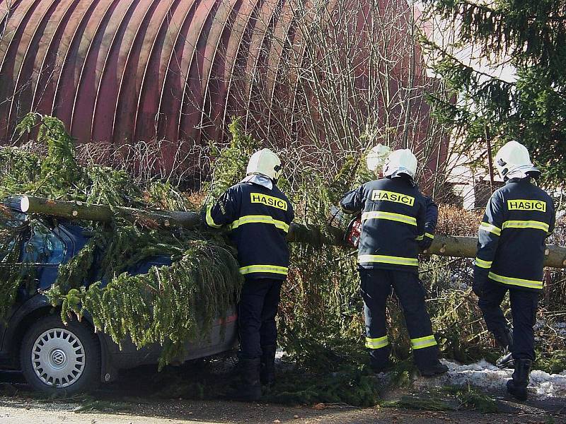 Ve vlašimské Lidické ulici padl dnes, v pondělí 1. března strom na zaparkovaný vůz.