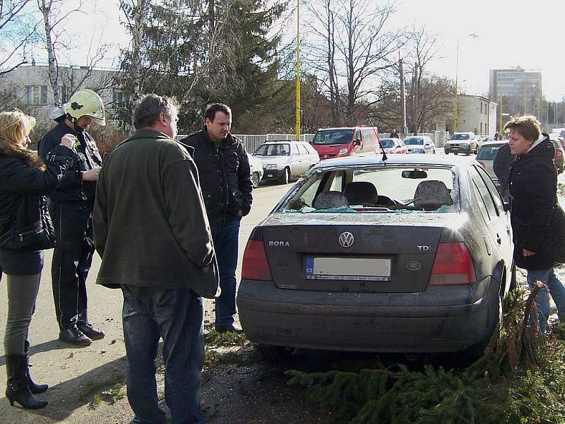 Ve vlašimské Lidické ulici padl dnes, v pondělí 1. března strom na zaparkovaný vůz.