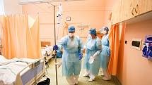 Covid jednotka intenzívní péče v nemocnici ve Slaném na jaře 2021.
