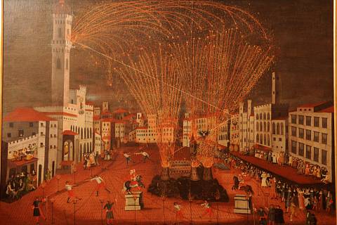 Noční slavnost na Piazza del Campo v Sieně, obraz: neznámý autor.