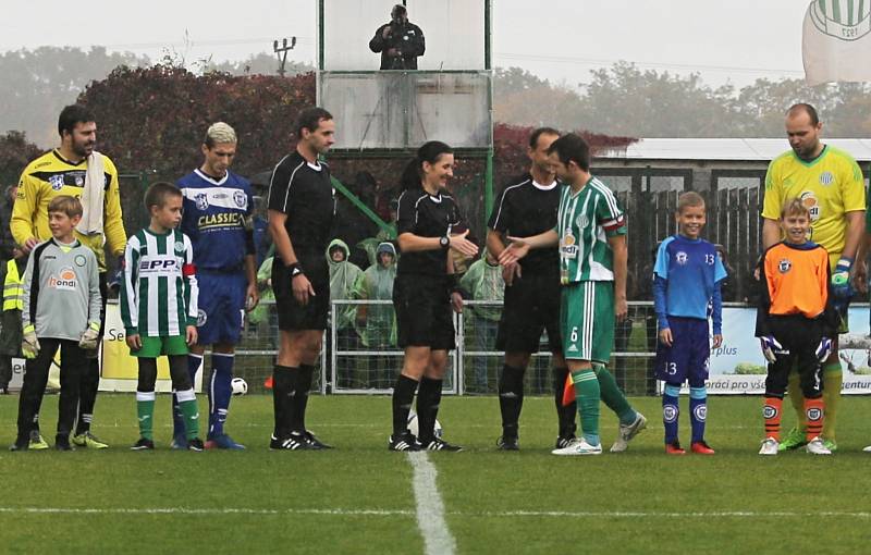 Trio sudích zápas zvládlo bravurně a férově. Malí gólmani doprovodili velké gólmany // Sokol Hostouň - SK Kladno 1:3, Divize B, 8. 10. 2017