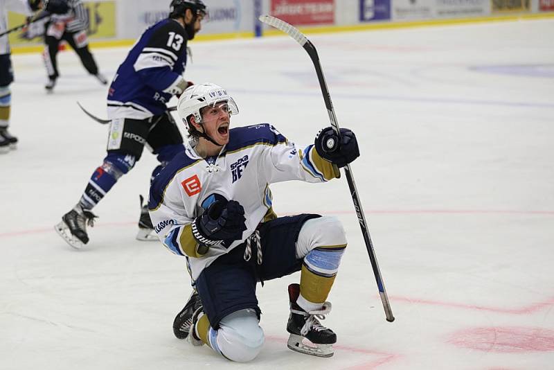 WSM liga: Kladno - Havířov, Tomáš Redlich slaví krásný a vítězný gól.