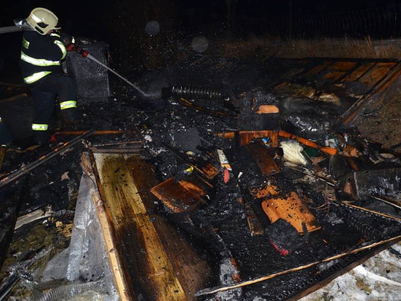 Likvidace požáru mobilheimu v Bakově