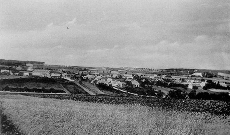 Pohled na Jedomělice z Plání z roku 1935.