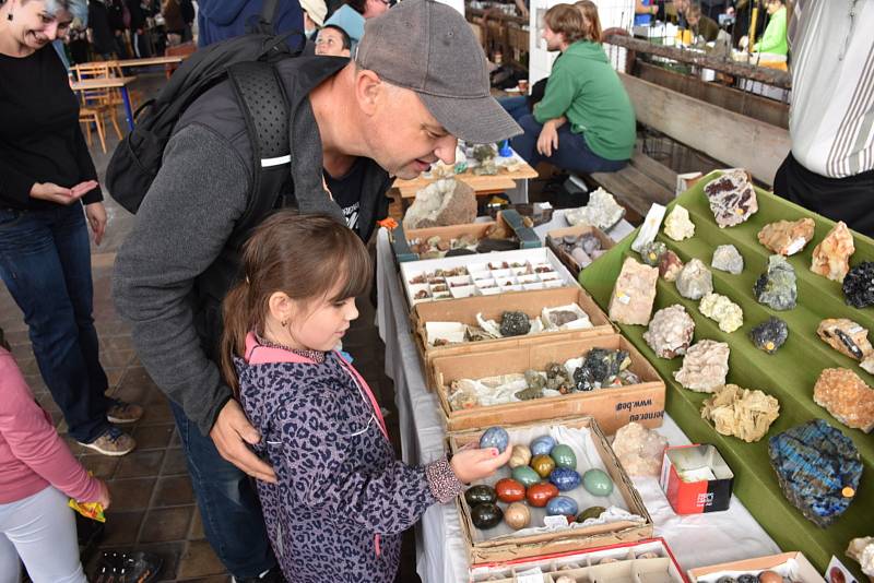 Burza minerálů a fosílií v hornickém skanzenu.