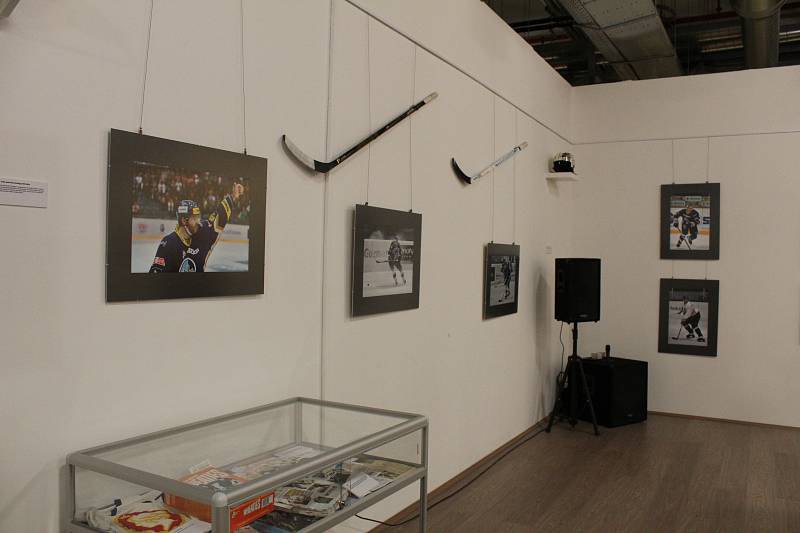 Fotografové Josef Poláček a Tomáš "Beny" Kostečka vystavují své hokejové snímky v kladenském nákupním centru.