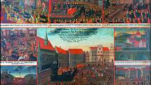 Anonymní malíř - Popravy vůdců českého stavovského povstání na Staroměstském náměstí v Praze dne 21. června 1621 a související výjevy (zámek Rychnov na Kněžnou, soukromá sbírka) – asi v roce 1621 nebo krátce poté, olej na plátně.