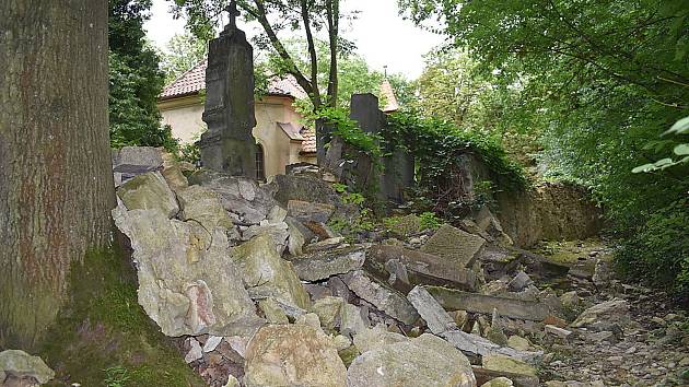 Stav hřbitovní zdi u svatého Jana v Kladně-Dubí je zoufalý.