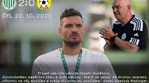 Výhru tým věnuje členovi realizačního týmu, masérovi Josefu Husákovi. // Sokol Hostouň - FC Písek 2:0 / ČFL / 10. 2023