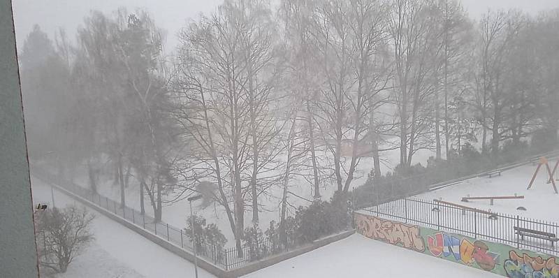 Sněhová bouře na Kladensku.