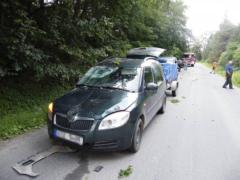 V pátek večer spadla na projíždějící automobil mohutná větev. Jako zázrakem se nikomu nic nestalo.