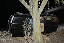 U Smečna se srazila 28. listopadu 2021 dvě auta, jedno skončilo nárazem do stromu.
