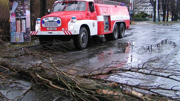 Vichřice povalila starý strom těsně před železničním přejezdem v ulici Fr. Kroze v Kladně.