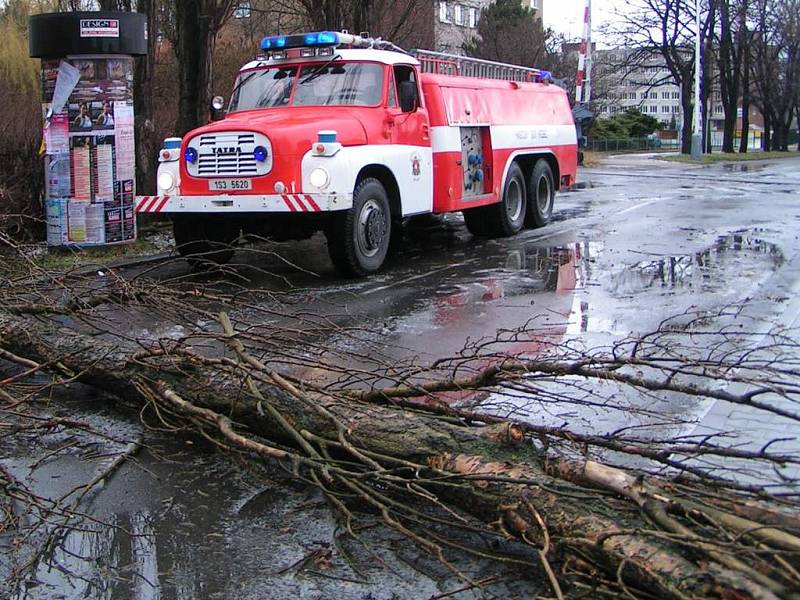 Vichřice povalila starý strom těsně před železničním přejezdem v ulici Fr. Kroze v Kladně.