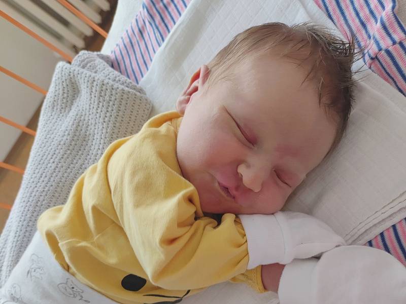 Šimon Zrebný, Kosmonosy. Narodil se 13. září 2022. Po porodu vážil 4,38 kg a měřil 52 cm. Rodiče jsou Lucie Nezdarová a Jan Zrebný. (porodnice Mladá Boleslav)