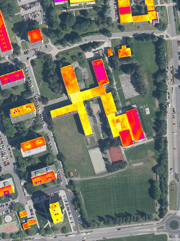 Termomapa - 4. Základní škola Norská Kladno (škola s bazénem).