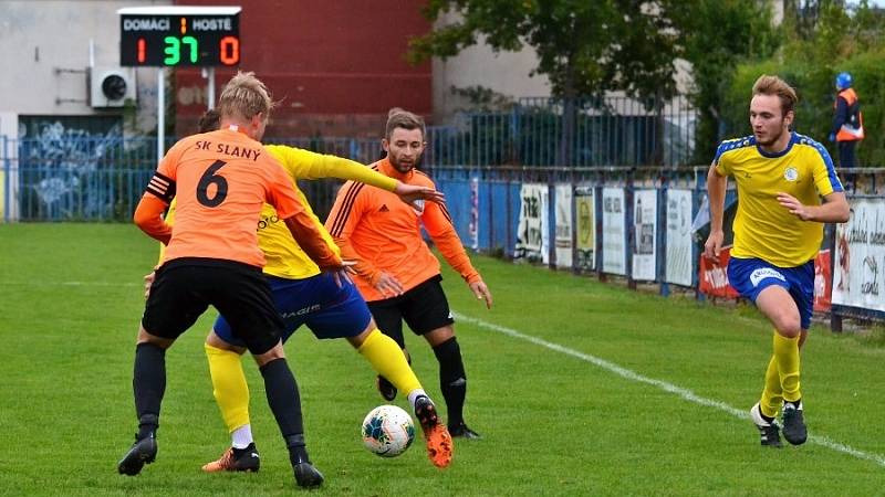 I.  třída: Slaný (v oranžovém) přetlačilo doma SK Rakovník 1:0.