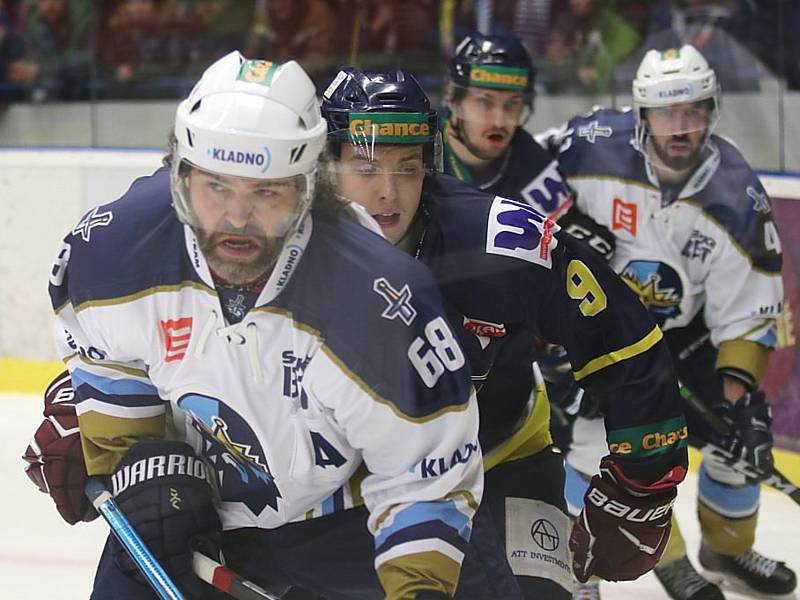 Hokejová Chance liga: Rytíři Kladno - HC Slovan Ústí nad Labem 3:2. Jaromír Jágr po více než roce hrál soutěžní zápas v Kladně.