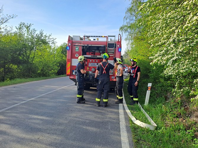 Zásah hasičů při požáru lesního porostu ve Kvíci.