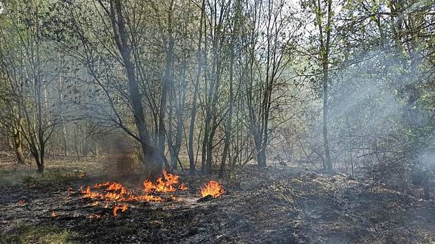 Pondělní požár na rozloze 100 x 50 metrů.