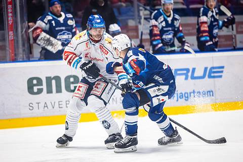 Hokejová extraliga: Brno (v modrém) zvládlo duel v Kladně. Jaromír Jágr.