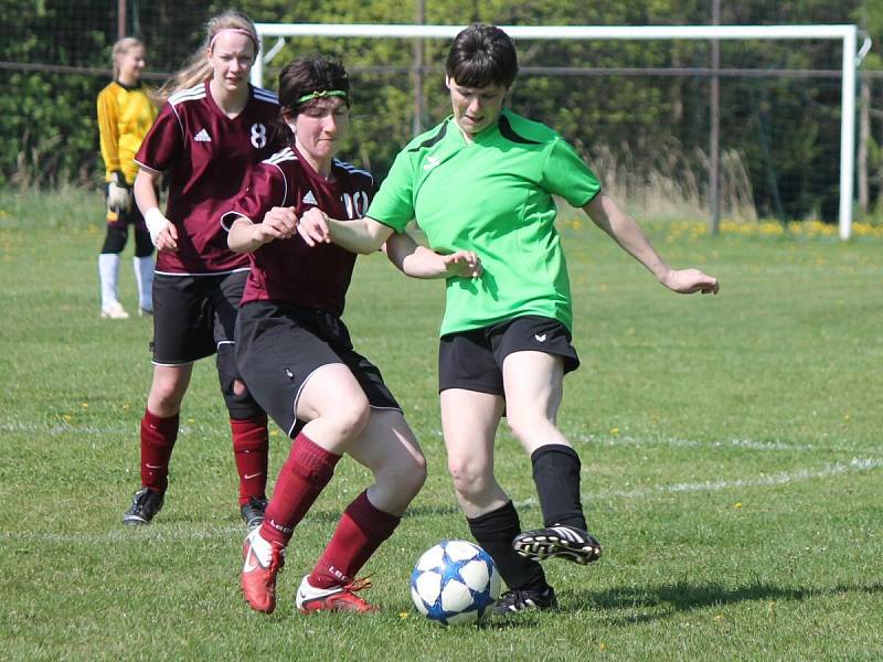 Letní Dívčí amatérská fotbalová liga: Sokol Neznašovy (v zeleném) - Andělky Velký Bor 2:3.