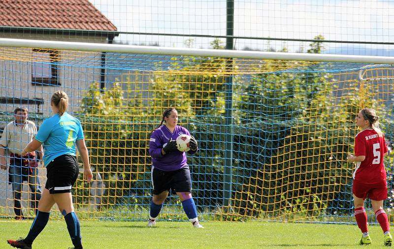 1. kolo divize C ženy: TJ Calofrig Borovany – SK Klatovy 1898 (na snímku fotbalistky v červených dresech) 2:7